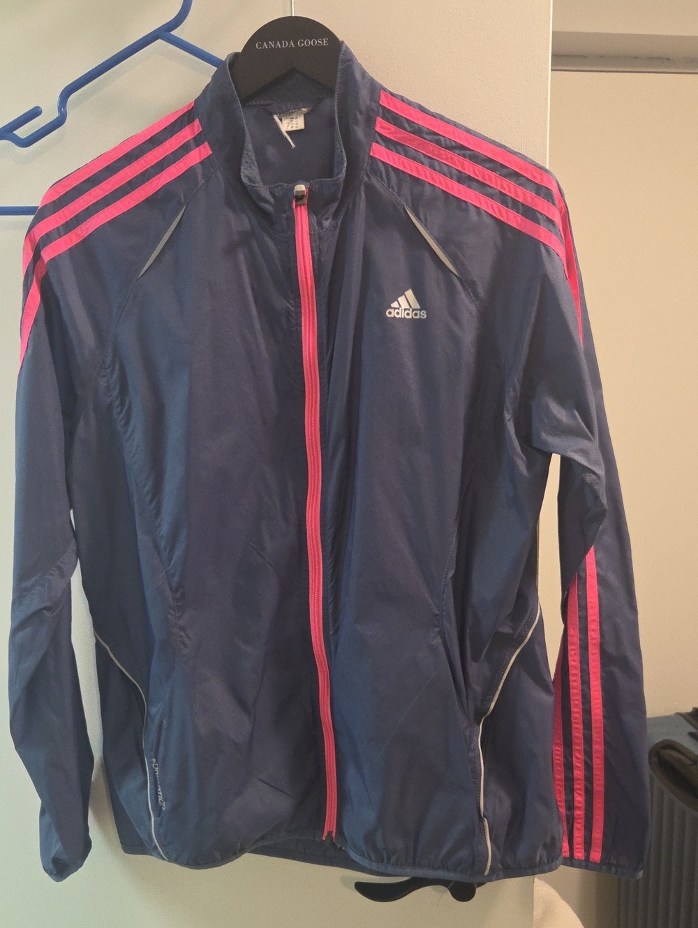 adidas Navy Jacket with Pink Trim Lightweight Track Windbreaker Style